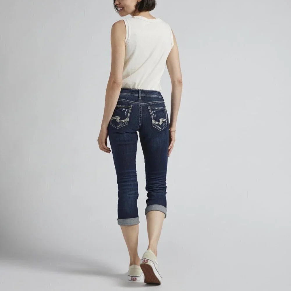 Silver Jeans 31 (10) Suki Capri Women’s Jeans Mid Rise Stretch Distressed - Picture 2 of 11